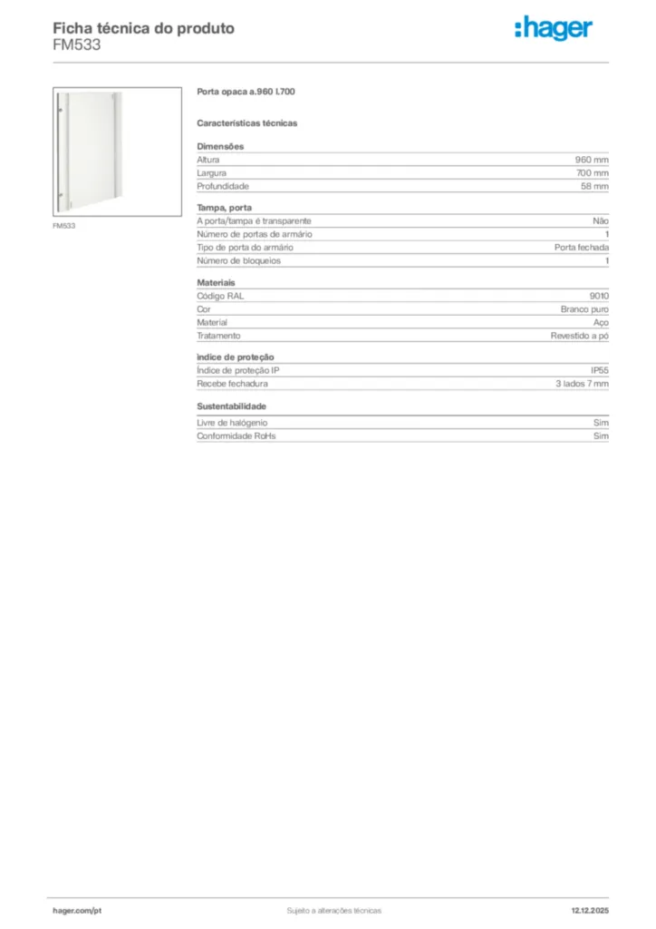 Imagem Hager Ficha técnica do produto FM533 | Hager Portugal