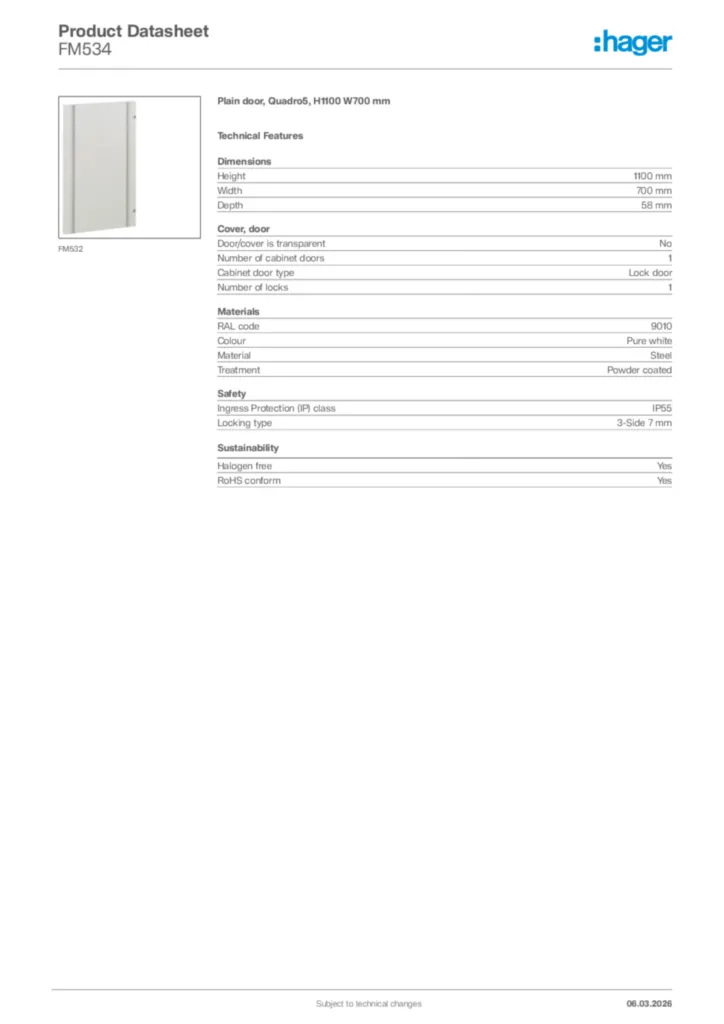 Image Hager Product data sheet FM534  | Hager Africa