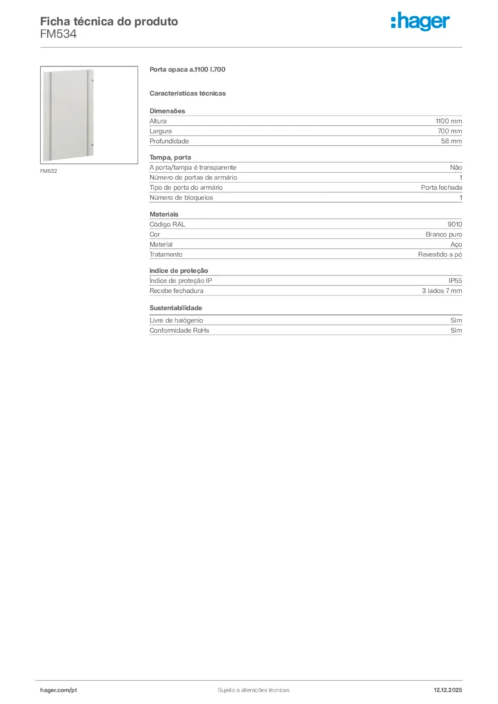 Imagem Hager Ficha técnica do produto FM534 | Hager Portugal