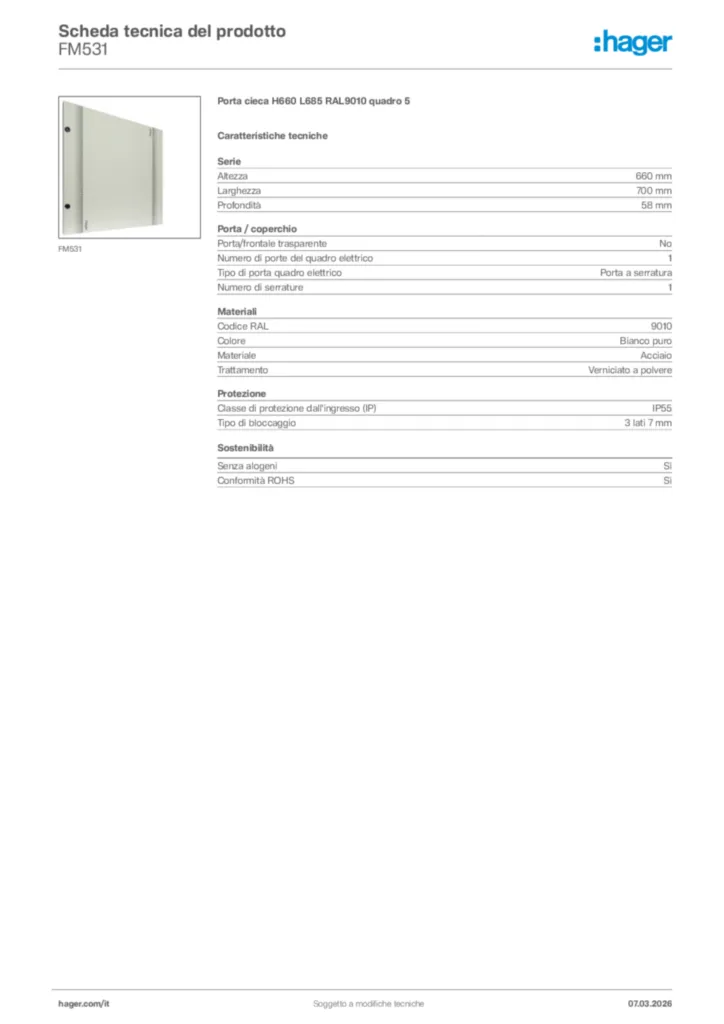 Immagine Hager Scheda tecnica del prodotto FM531 | Hager Italia