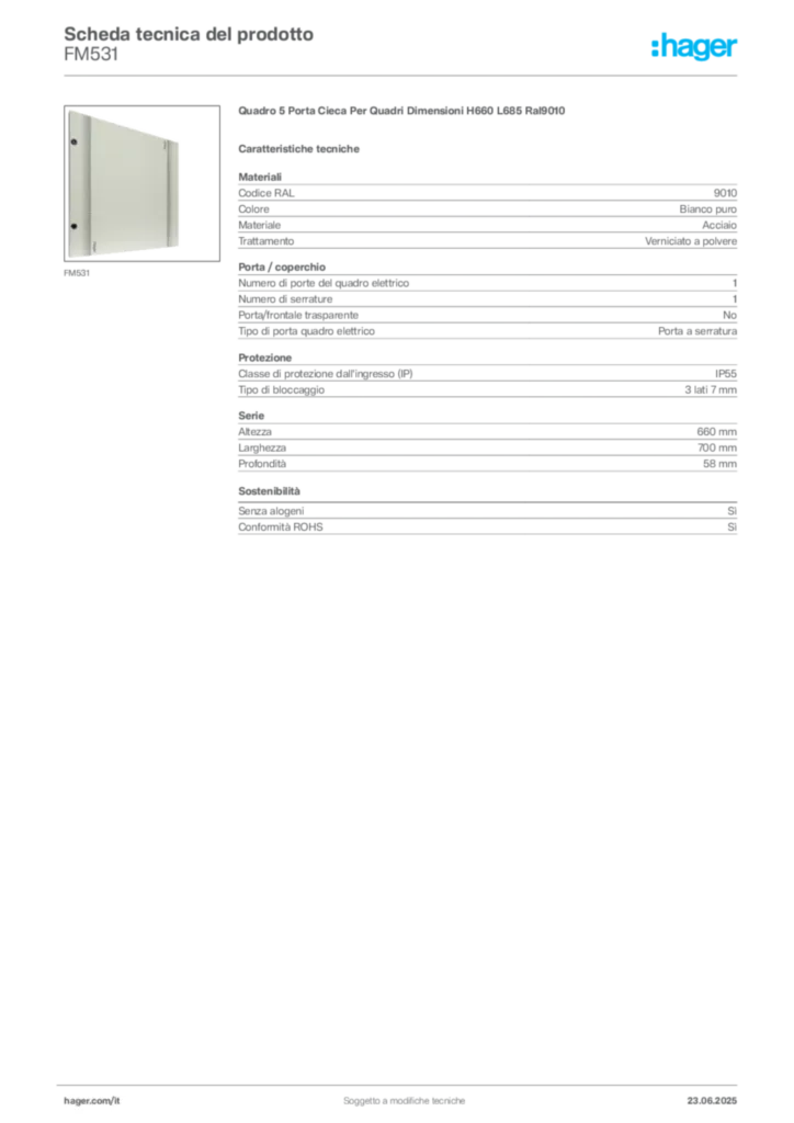 Immagine Hager Scheda tecnica del prodotto FM531 | Hager Italia