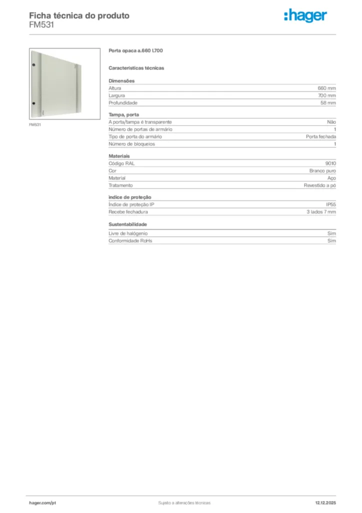 Imagem Hager Ficha técnica do produto FM531 | Hager Portugal