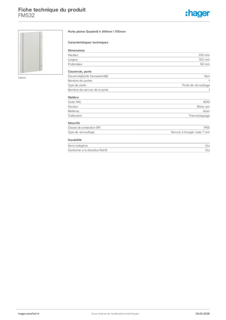 Image Hager Fiche technique du produit FM532 | Hager Afrique