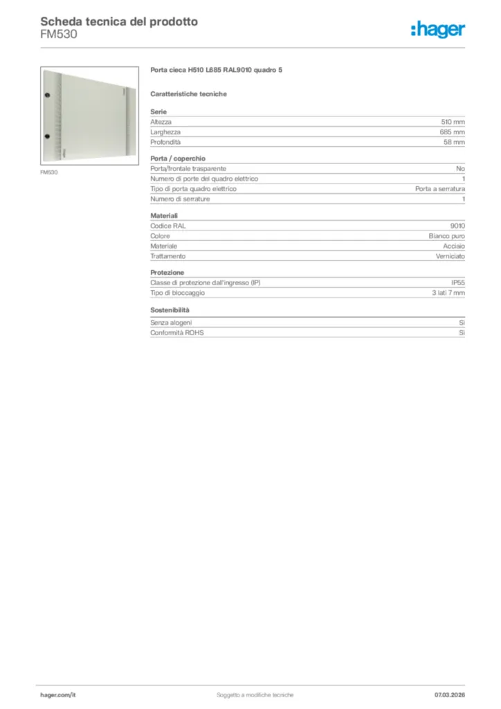 Immagine Hager Scheda tecnica del prodotto FM530 | Hager Italia