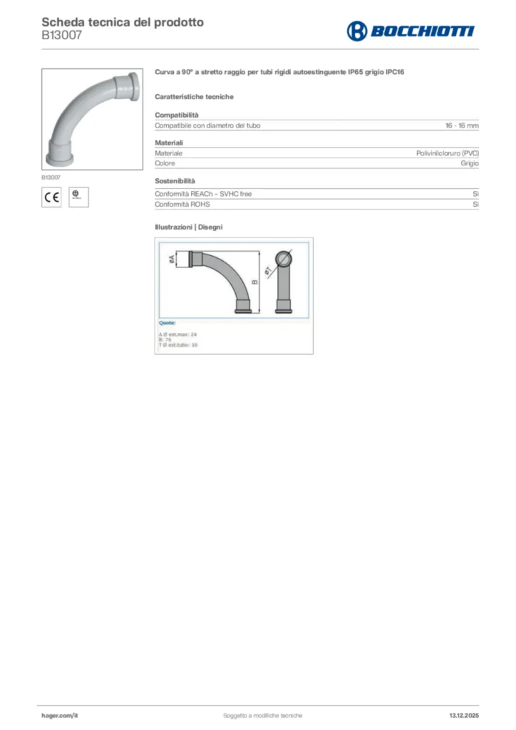 Immagine Bocchiotti Scheda tecnica del prodotto B13007 | Hager Italia