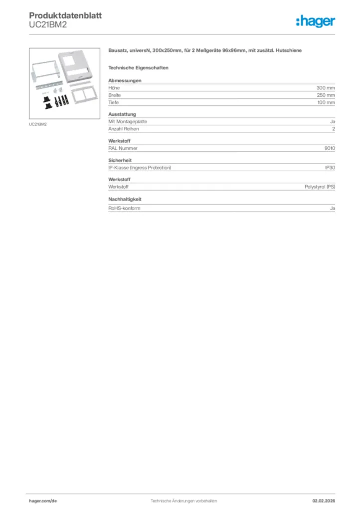 Hager Produktdatenblatt UC21BM2