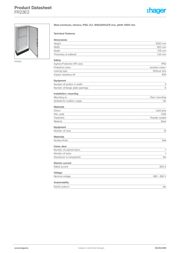 Image Hager Product data sheet FR23E2  | Hager
