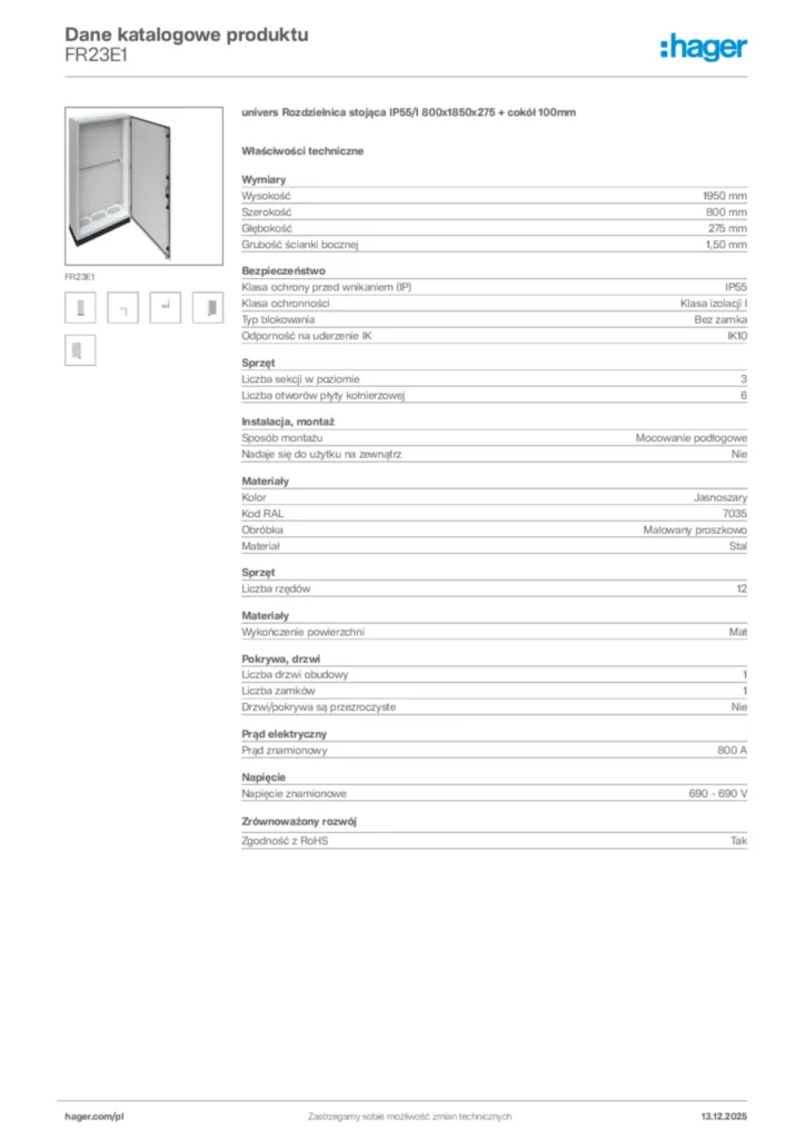 Zdjęcie Hager Karta katalogowa FR23E1 | Hager Polska