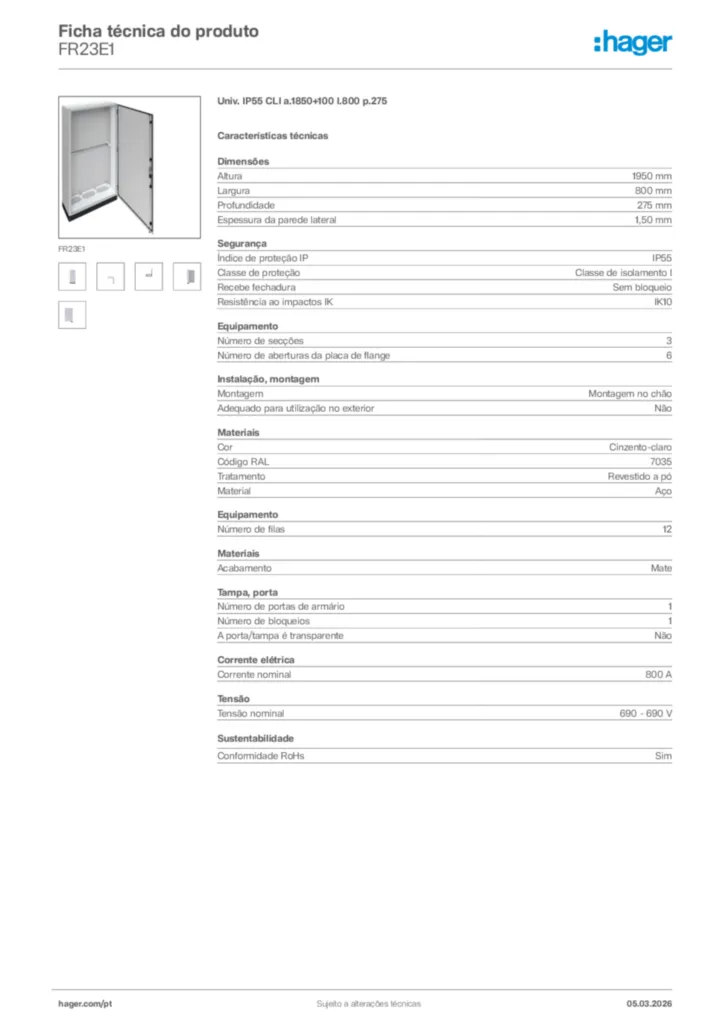 Imagem Hager Ficha técnica do produto FR23E1 | Hager Portugal