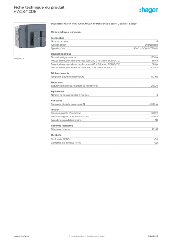 Image Hager Fiche technique du produit HW2S410DE | Hager Suisse