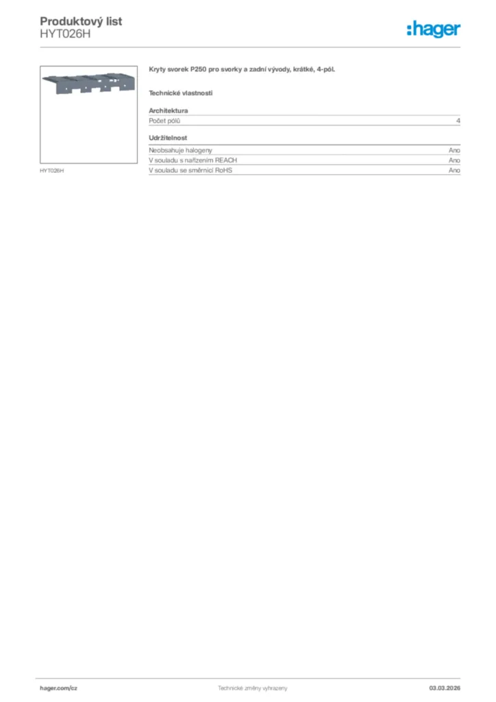 Obrázek Hager Product data sheet HYT026H | Hager