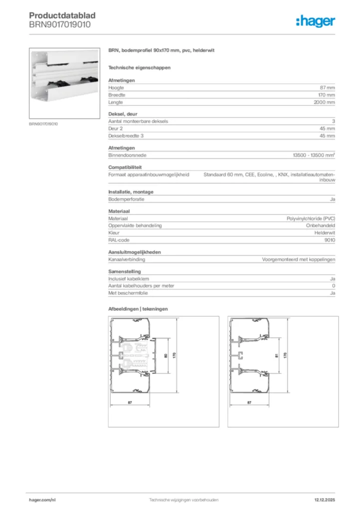 Afbeelding Hager Productdatablad BRN9017019010 | Hager Nederland