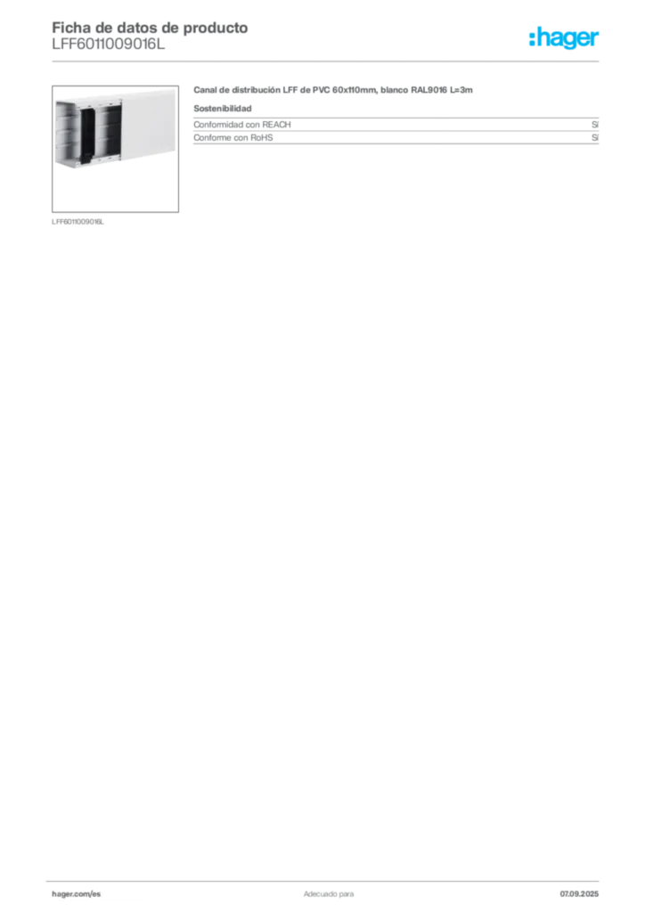 Imagen Hager Ficha de datos de producto LFF6011009016L | Hager España