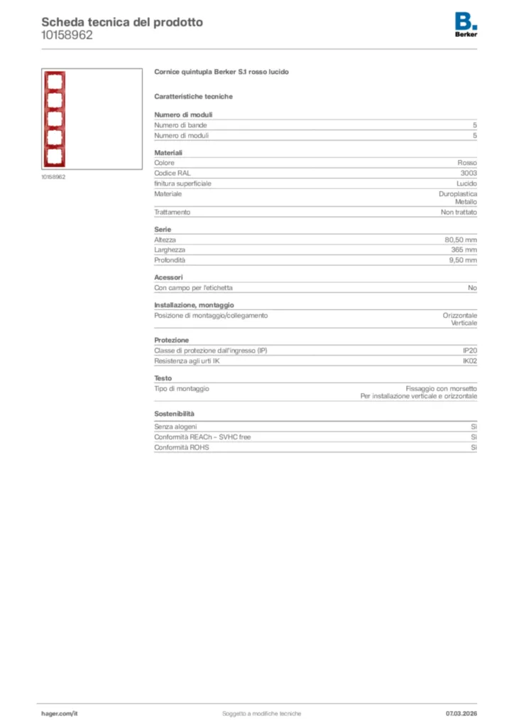 Immagine Berker Scheda tecnica del prodotto 10158962 | Hager Italia