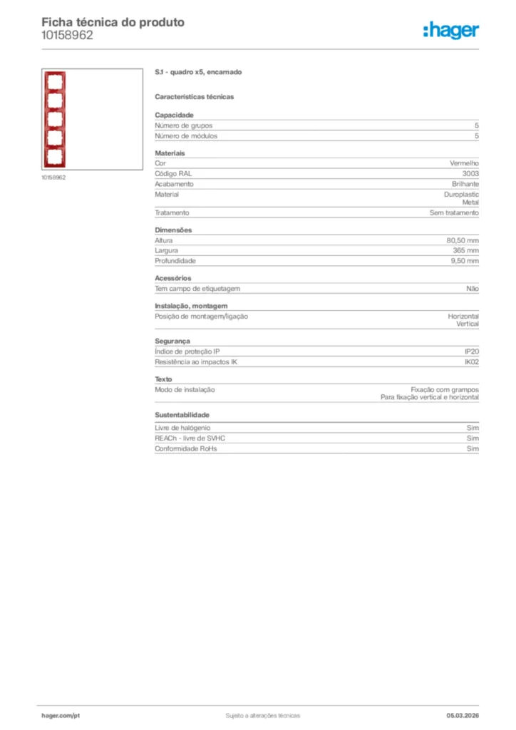 Imagem Hager Ficha técnica do produto 10158962 | Hager Portugal