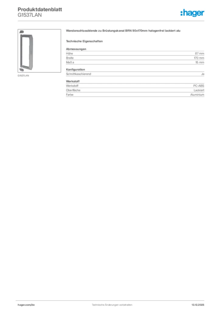Bild Hager Produktdatenblatt G1537LAN | Hager Deutschland