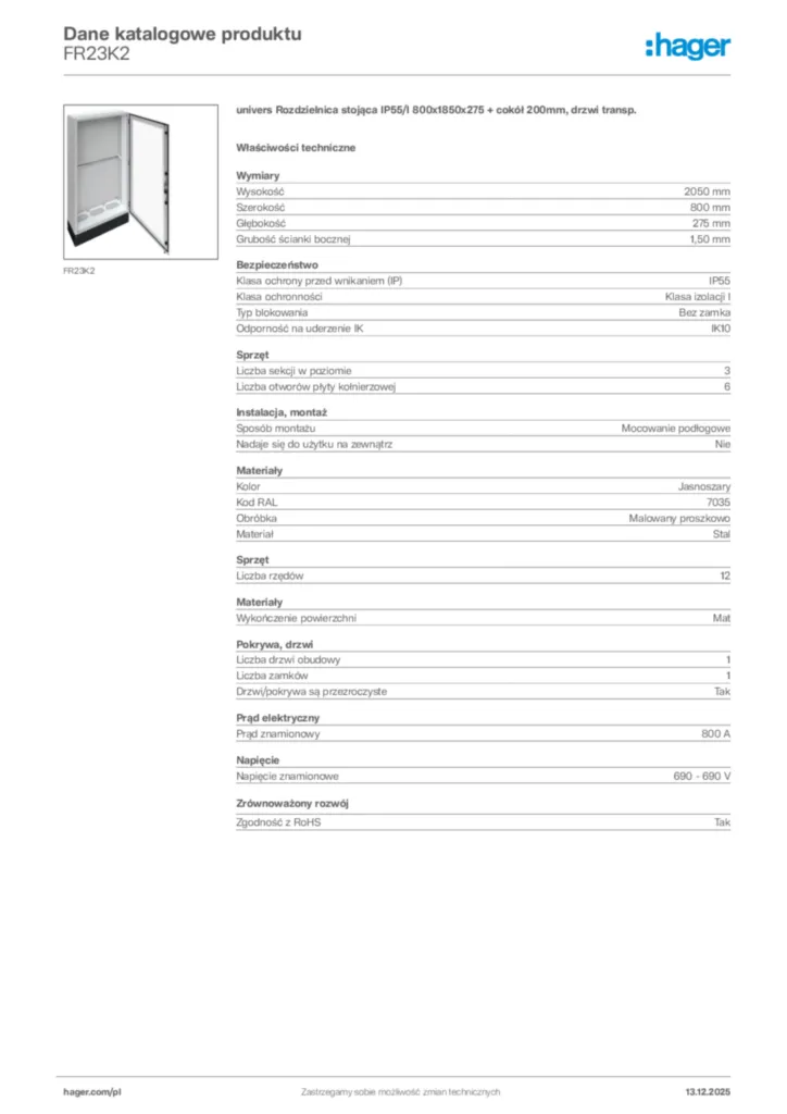 Zdjęcie Hager Karta katalogowa FR23K2 | Hager Polska
