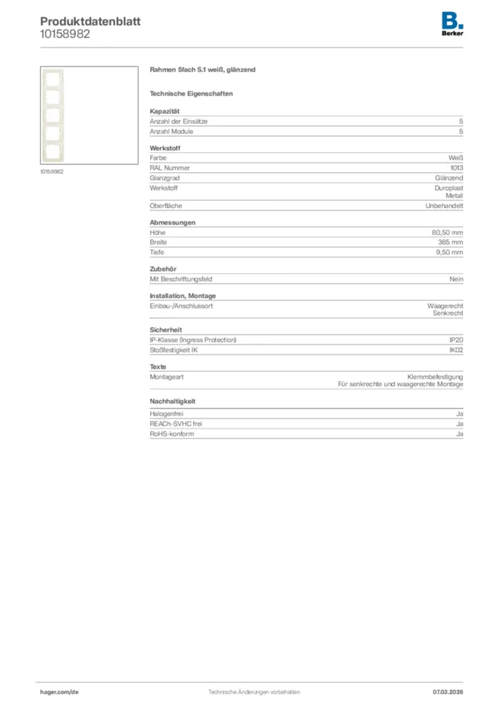 Bild Berker Produktdatenblatt 10158982 | Hager Deutschland