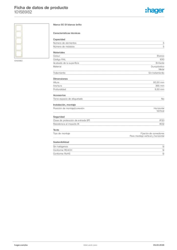 Imagen Hager Ficha de datos de producto 10158982 | Hager España