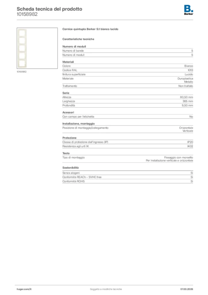 Immagine Berker Scheda tecnica del prodotto 10158982 | Hager Italia