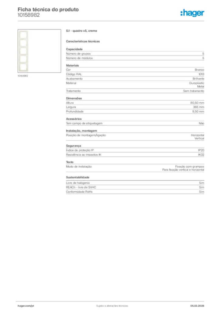 Imagem Hager Ficha técnica do produto 10158982 | Hager Portugal