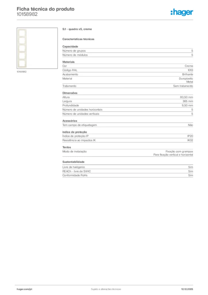 Imagem Hager Ficha técnica do produto 10158982 | Hager Portugal