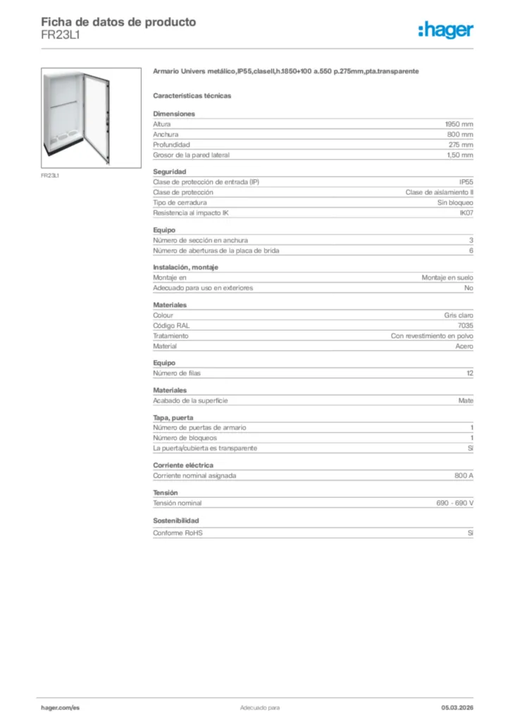 Imagen Hager Ficha de datos de producto FR23L1 | Hager España