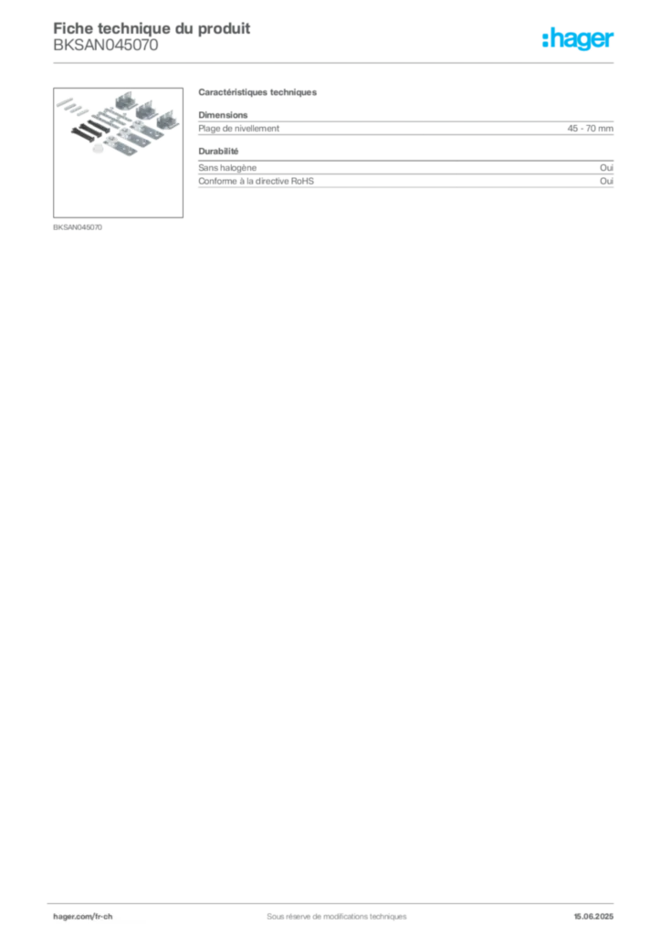 Image Hager Fiche technique du produit BKSAN045070 | Hager Suisse