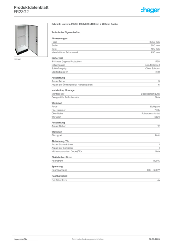 Hager Produktdatenblatt FR23G2