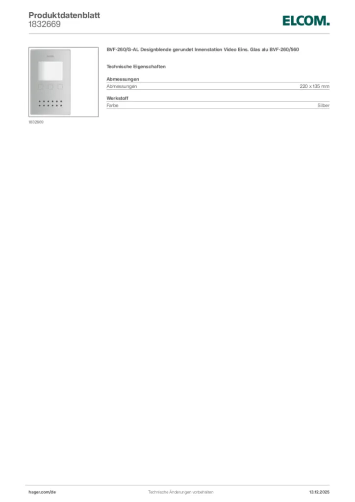Bild Elcom Produktdatenblatt 1832669 | Hager Deutschland