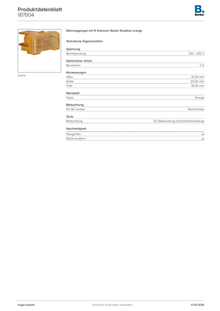 Bild Berker Produktdatenblatt 167504 | Hager Deutschland