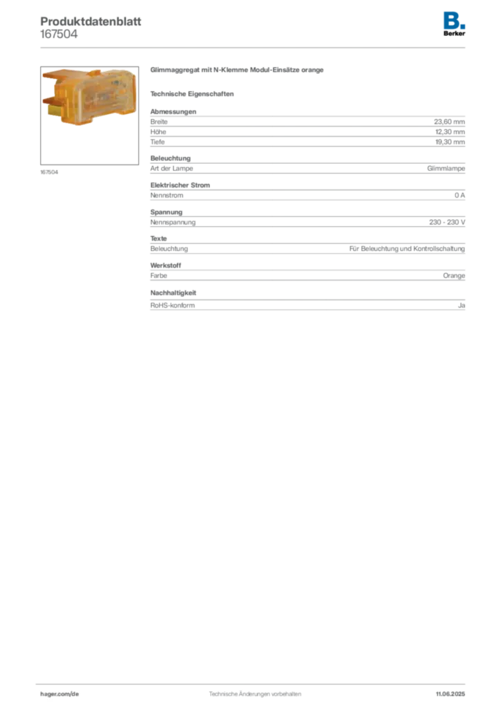 Berker Produktdatenblatt 167504