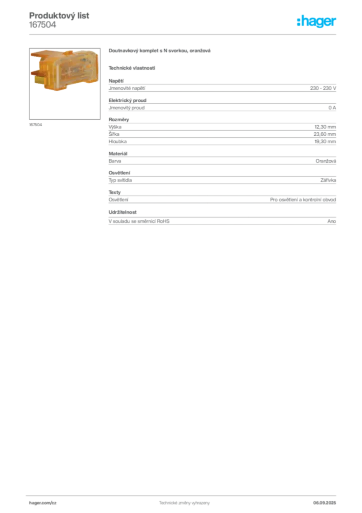Obrázek Hager Produktový list 167504 | Hager