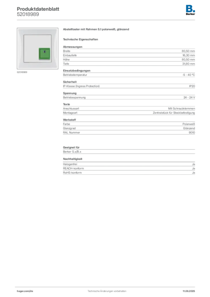 Berker Produktdatenblatt 52018989
