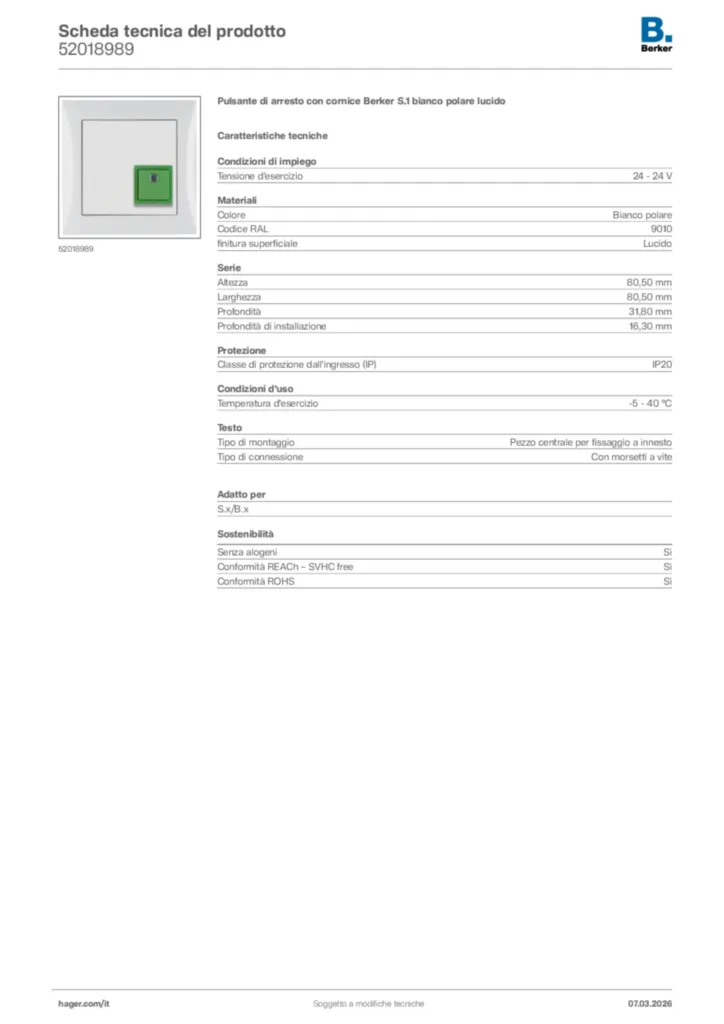 Immagine Berker Scheda tecnica del prodotto 52018989 | Hager Italia