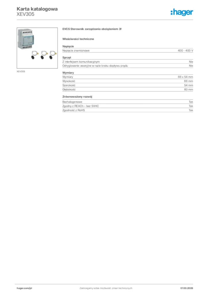 Zdjęcie Hager Karta katalogowa XEV305 | Hager Polska