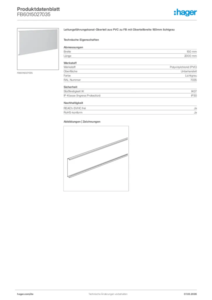 Bild Hager Produktdatenblatt FB6015027035 | Hager Deutschland