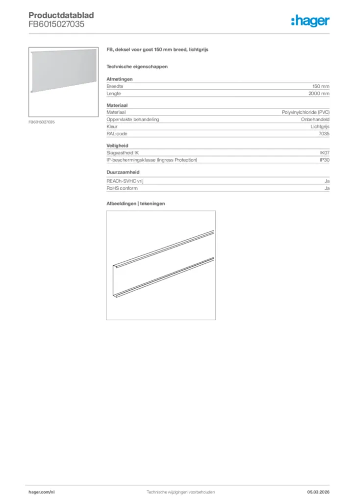 Afbeelding Hager Productdatablad FB6015027035 | Hager Nederland