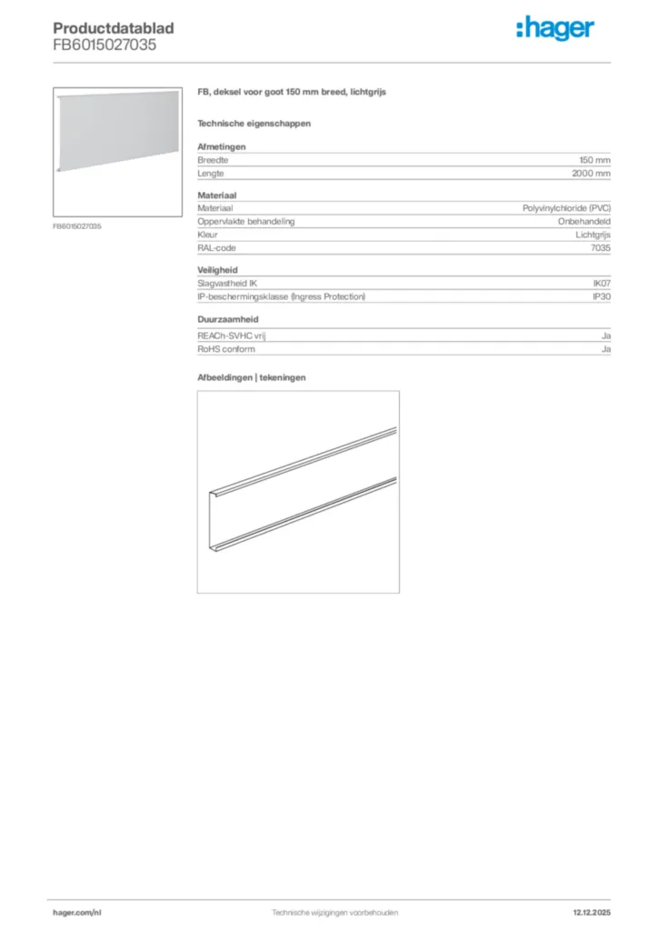 Afbeelding Hager Productdatablad FB6015027035 | Hager Nederland