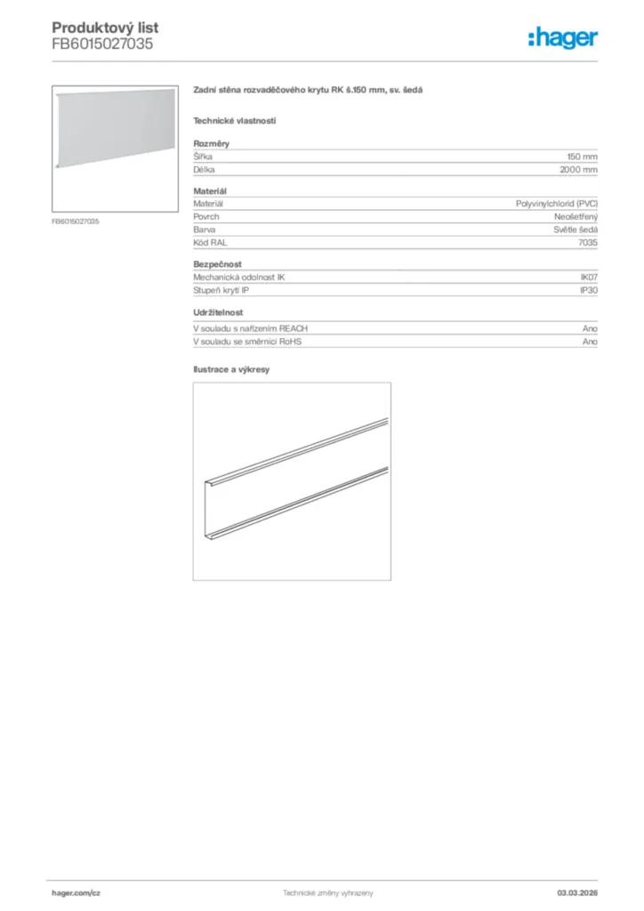 Obrázek Hager Product data sheet FB6015027035 | Hager