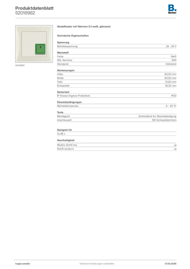 Bild Berker Produktdatenblatt 52018982 | Hager Deutschland