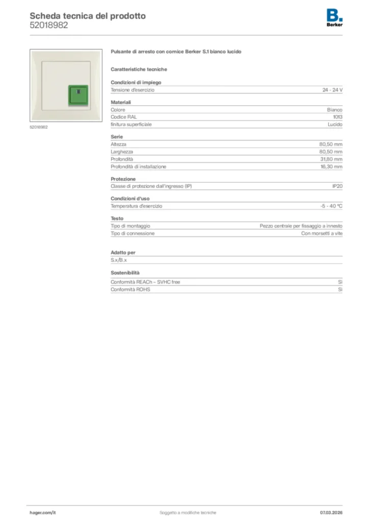 Immagine Berker Scheda tecnica del prodotto 52018982 | Hager Italia