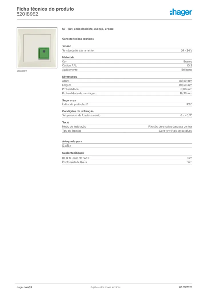 Imagem Hager Ficha técnica do produto 52018982 | Hager Portugal