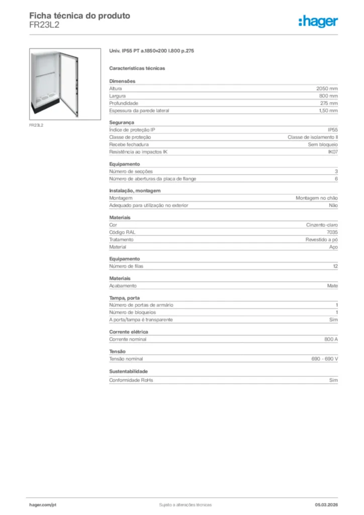 Imagem Hager Ficha técnica do produto FR23L2 | Hager Portugal