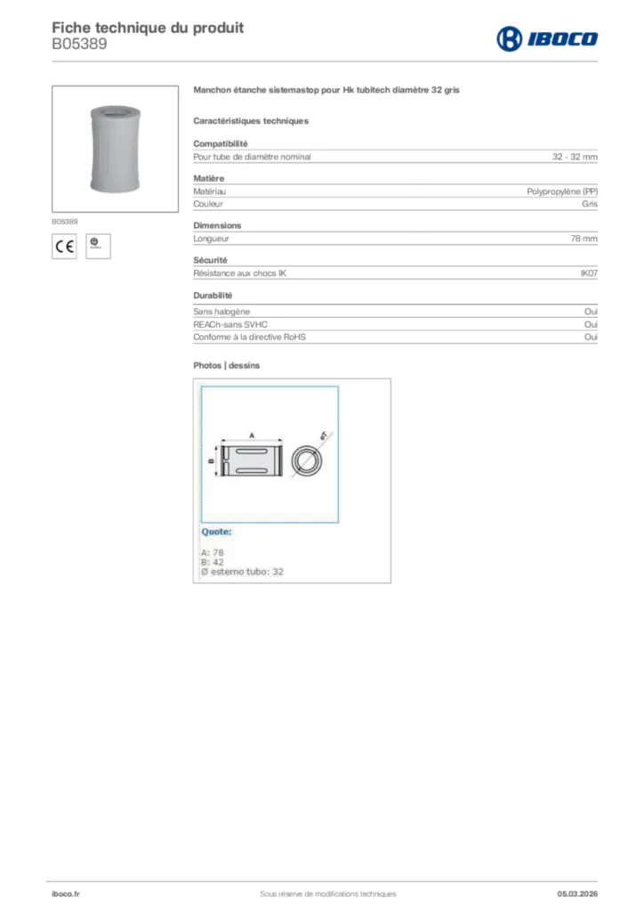 Image Iboco Fiche technique du produit B05389 | Hager France