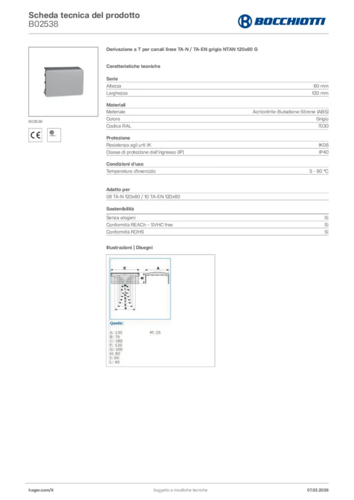 Immagine Bocchiotti Scheda tecnica del prodotto B02538 | Hager Italia