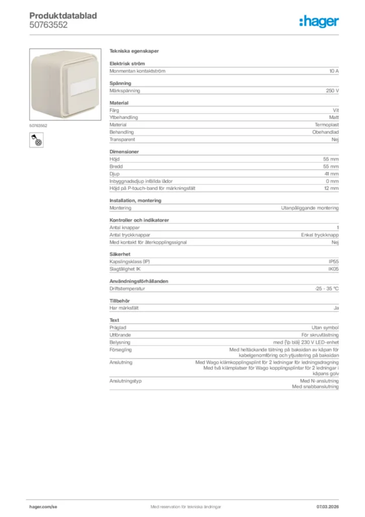 Bild Hager Produktdatablad 50763552 | Hager Sverige