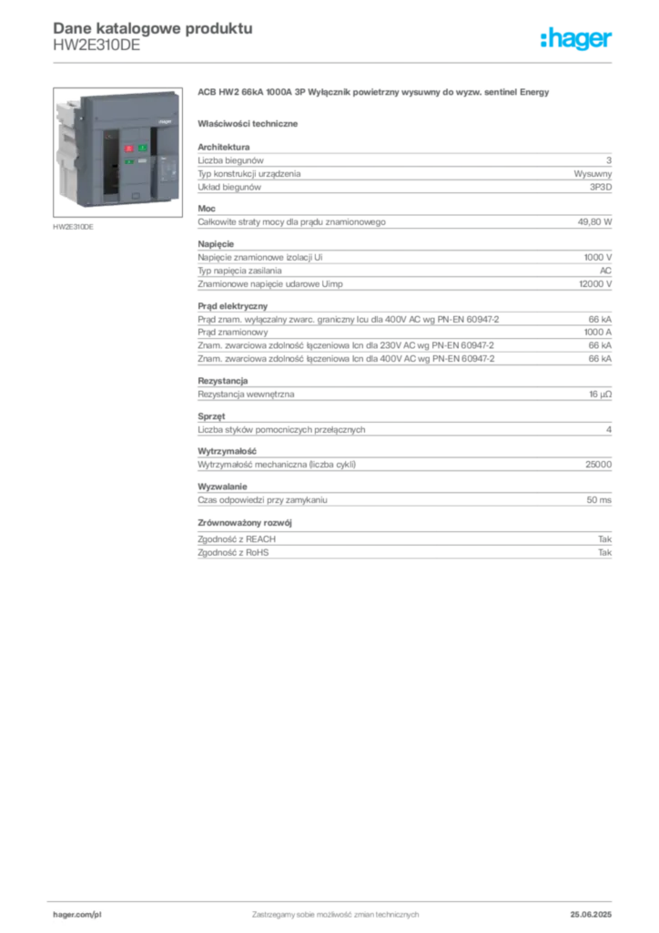 Zdjęcie Hager Karta katalogowa HW2E310DE | Hager Polska