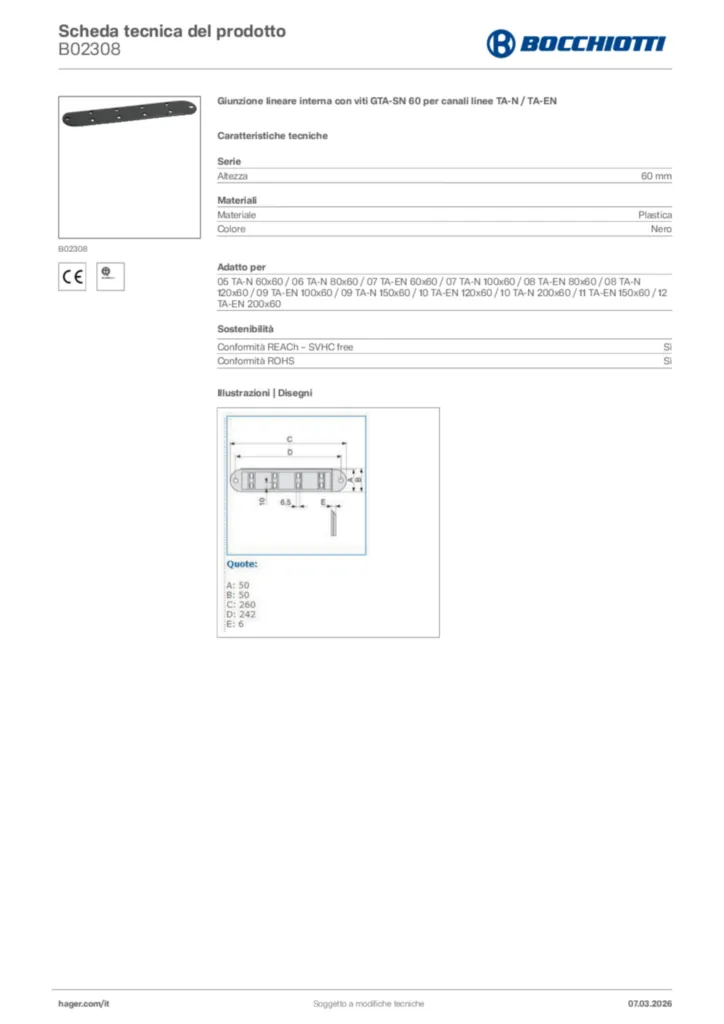 Immagine Bocchiotti Scheda tecnica del prodotto B02308 | Hager Italia