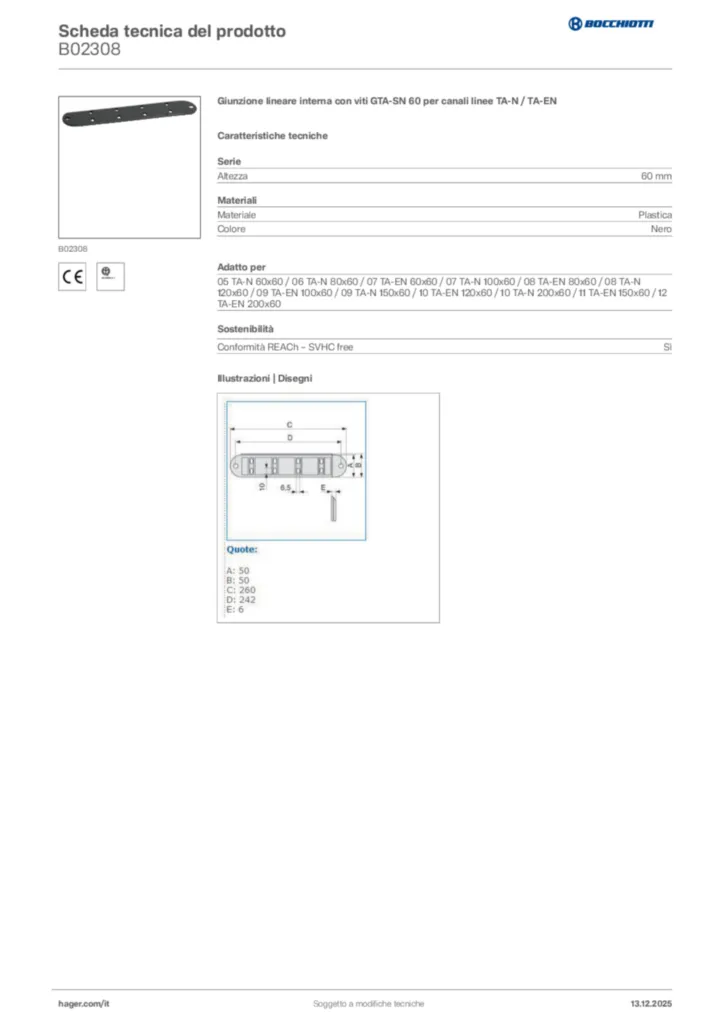Immagine Bocchiotti Scheda tecnica del prodotto B02308 | Hager Italia